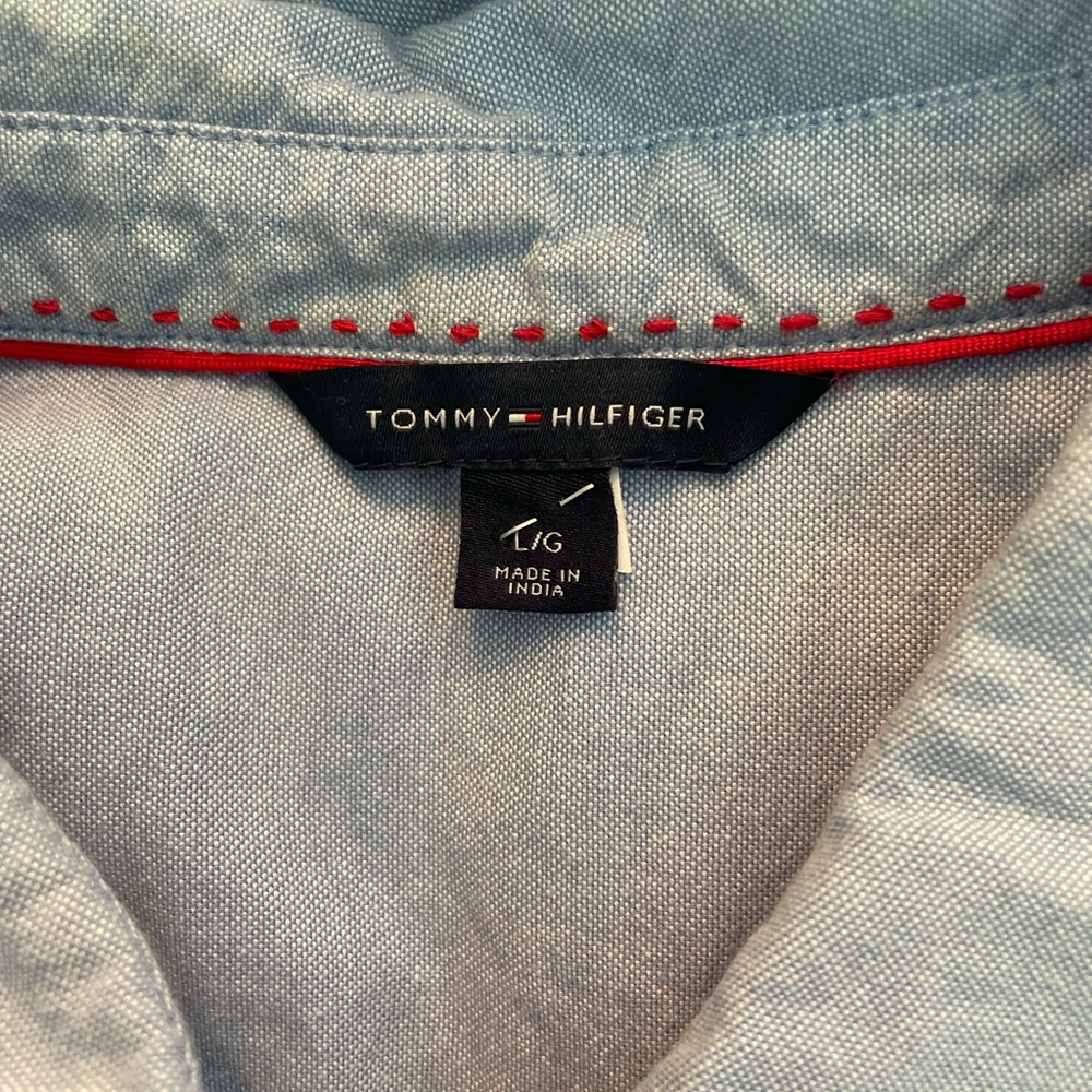 TOMMY HILFIGER Sleeveless Light Blue Embroidered Hem Dress Size Large - Picture 6 of 8